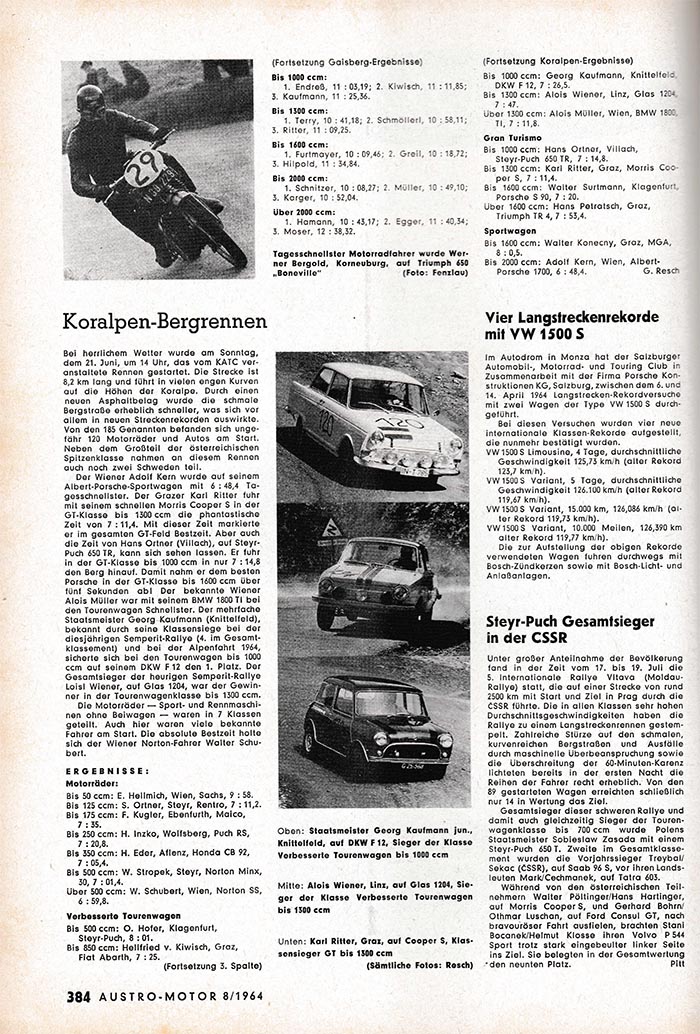 1964 AM 8 Bergrennen Koralpe Strop Ergebn 700px