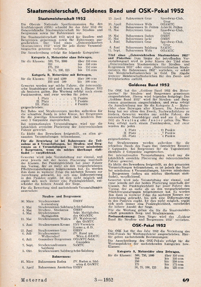 Staatsmeisterschaft Goldenes Band und OSK Pokal 1952